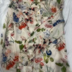 Zara Floral Button-Up Blouse in Cream with Multicolor Botanical Print